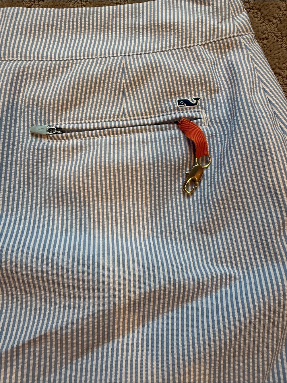 Vineyard Vines White and Light Blue Striped Scalloped Hem Mini Skirt - Picture 5 of 6